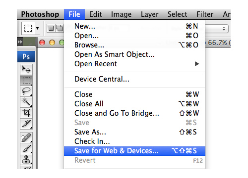 Photoshop save for web